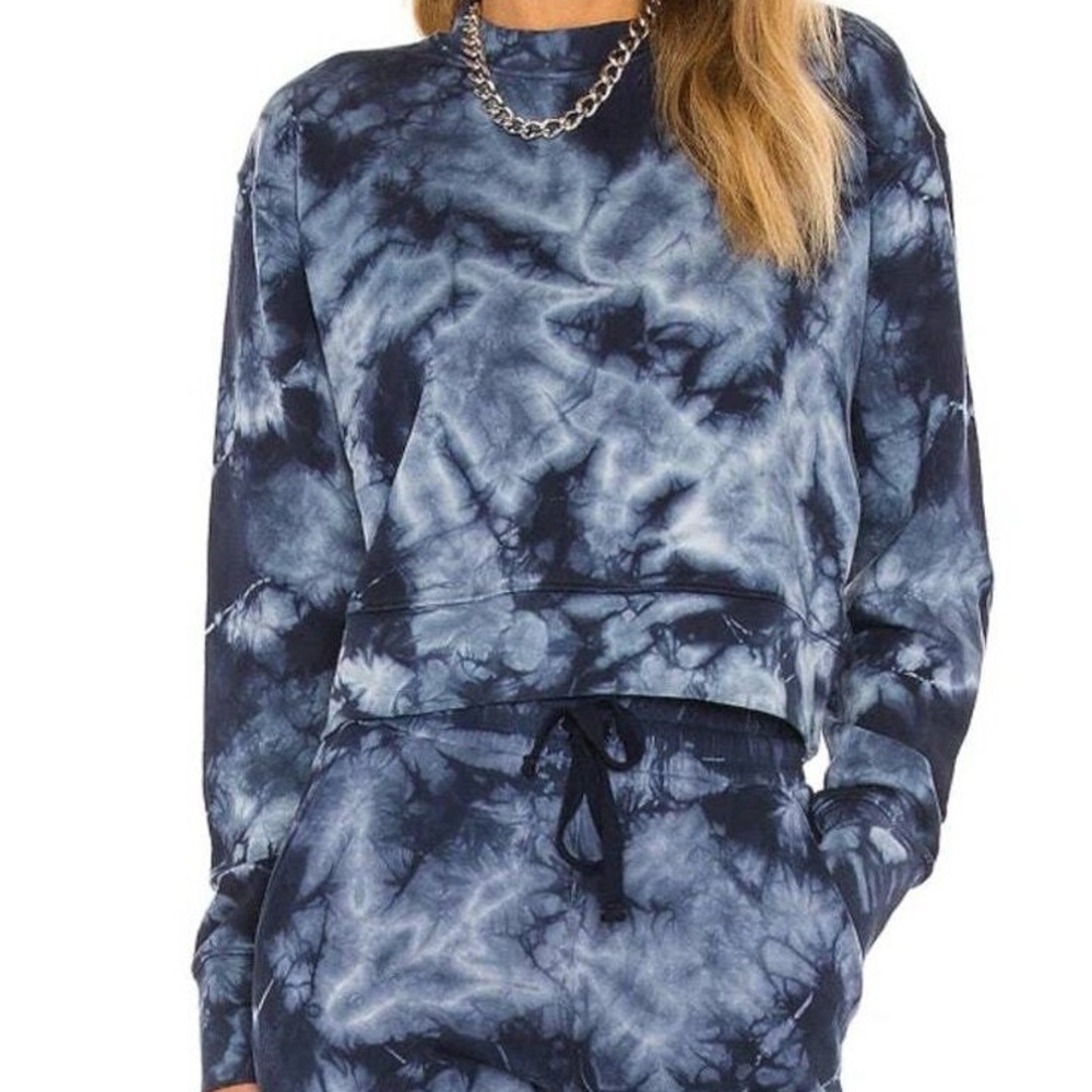 Jonathan Simkhai Standard Tie-dye Cropped Sweatshirt In Indigo Small